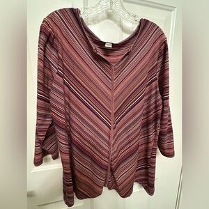 Christopher & Banks Striped V-Neck Top XL Pink Burgundy 3/4 Sleeve